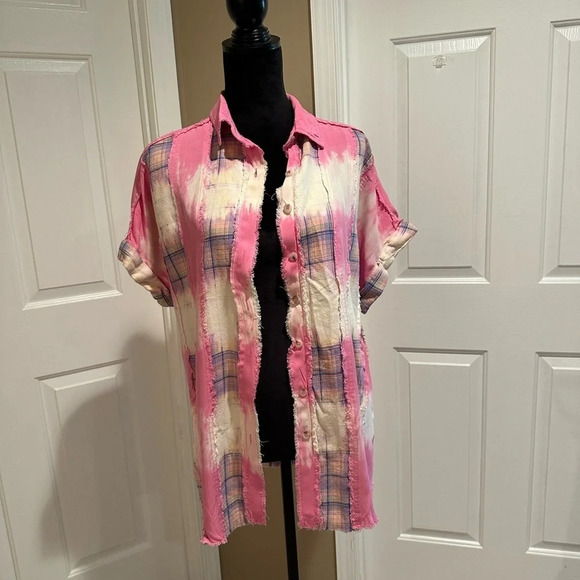 White‎ Birch woven plaid bleached button down - Picture 2 of 8